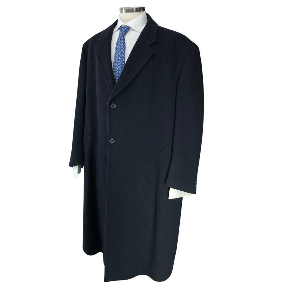 Jos A Bank Overcoat Mens 48R Single Breasted Long Wool Topcoat Navy Notch Lapel